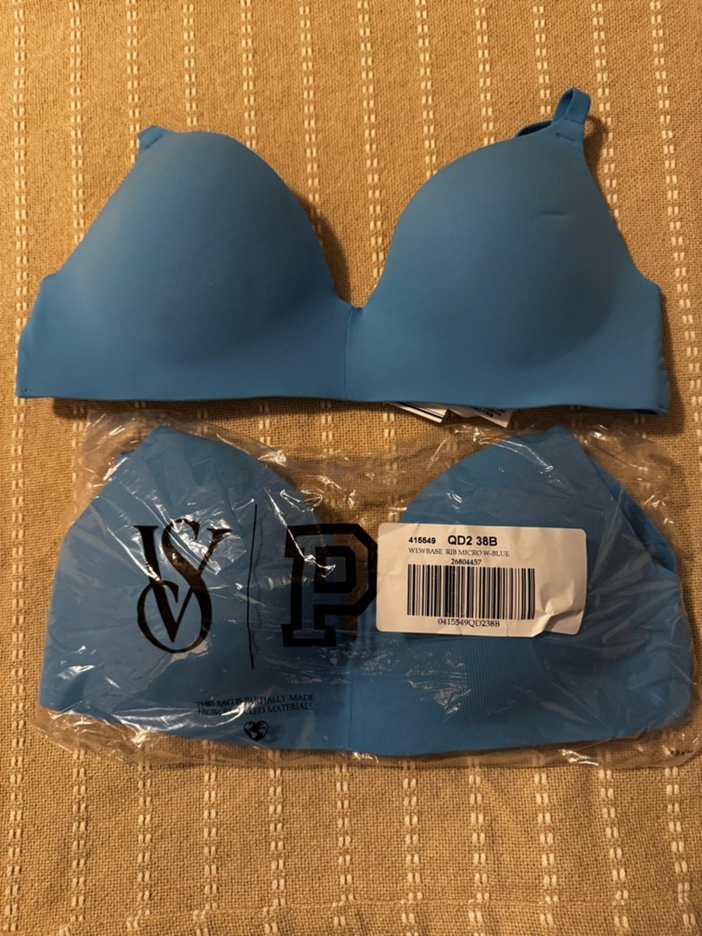 Two PINK by Victoria's Secret Seamless Light Blue T-Shirt Bras Sz 38b